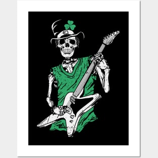 St. Patrick's Day Rock & Roll Skeleton Guitar Player Posters and Art